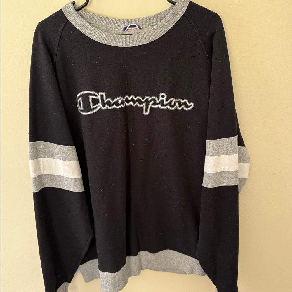 Champion Black Sweatshirt with Gray Stripes